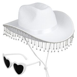 1848 Western Cowboy Hat With Fringes White Bridal Cowgirl Hat